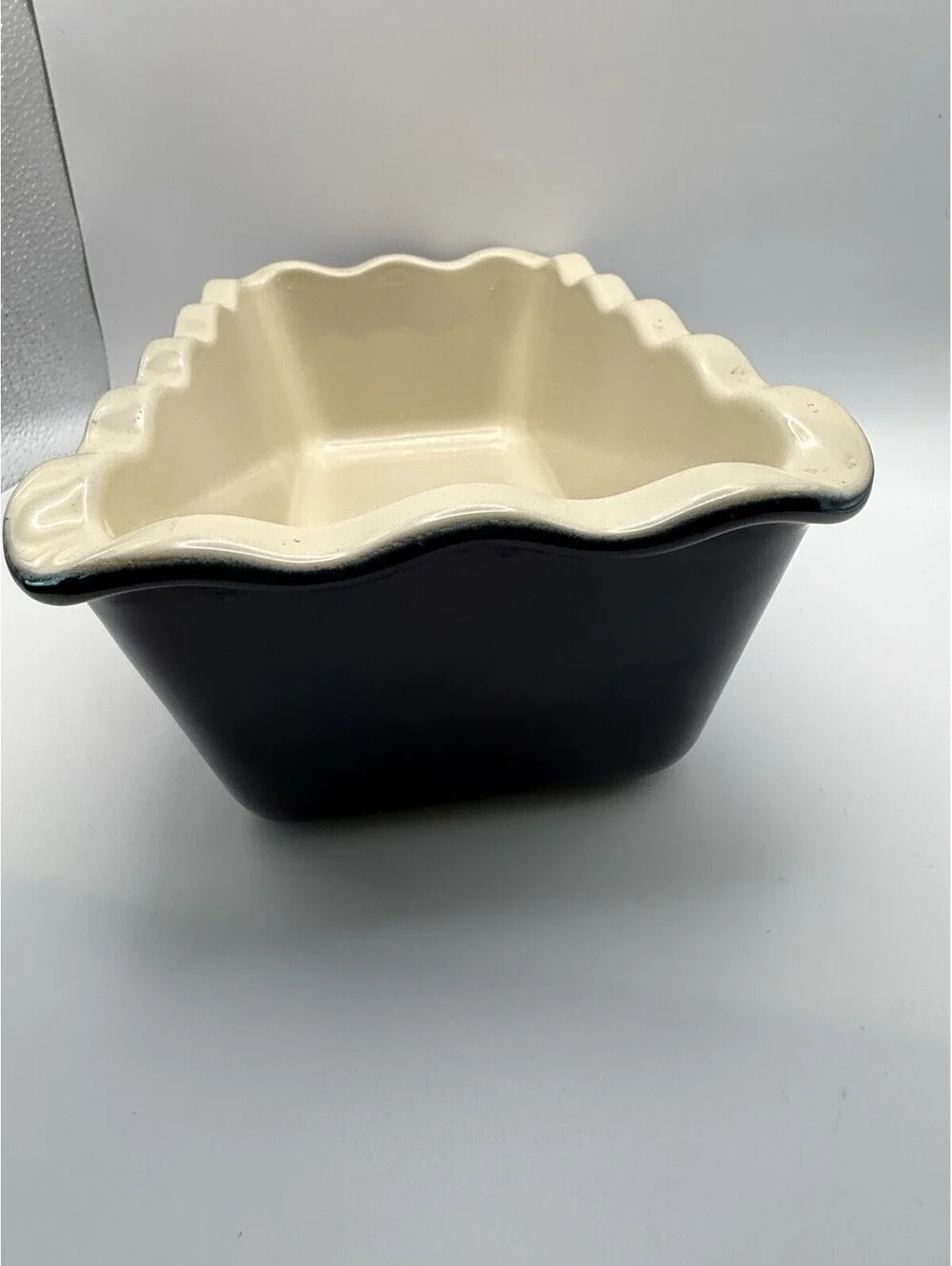 Emile Henry France Vintage Ceramic Loaf Pan Navy/Cream Oven Safe